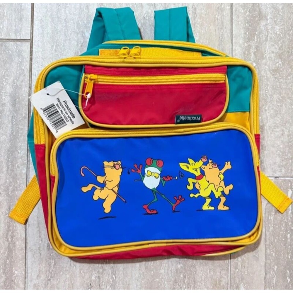 VTG Proximelle Colorblock Backpack Retro 90s Kids Kidcore Frog Cat Dance Bag